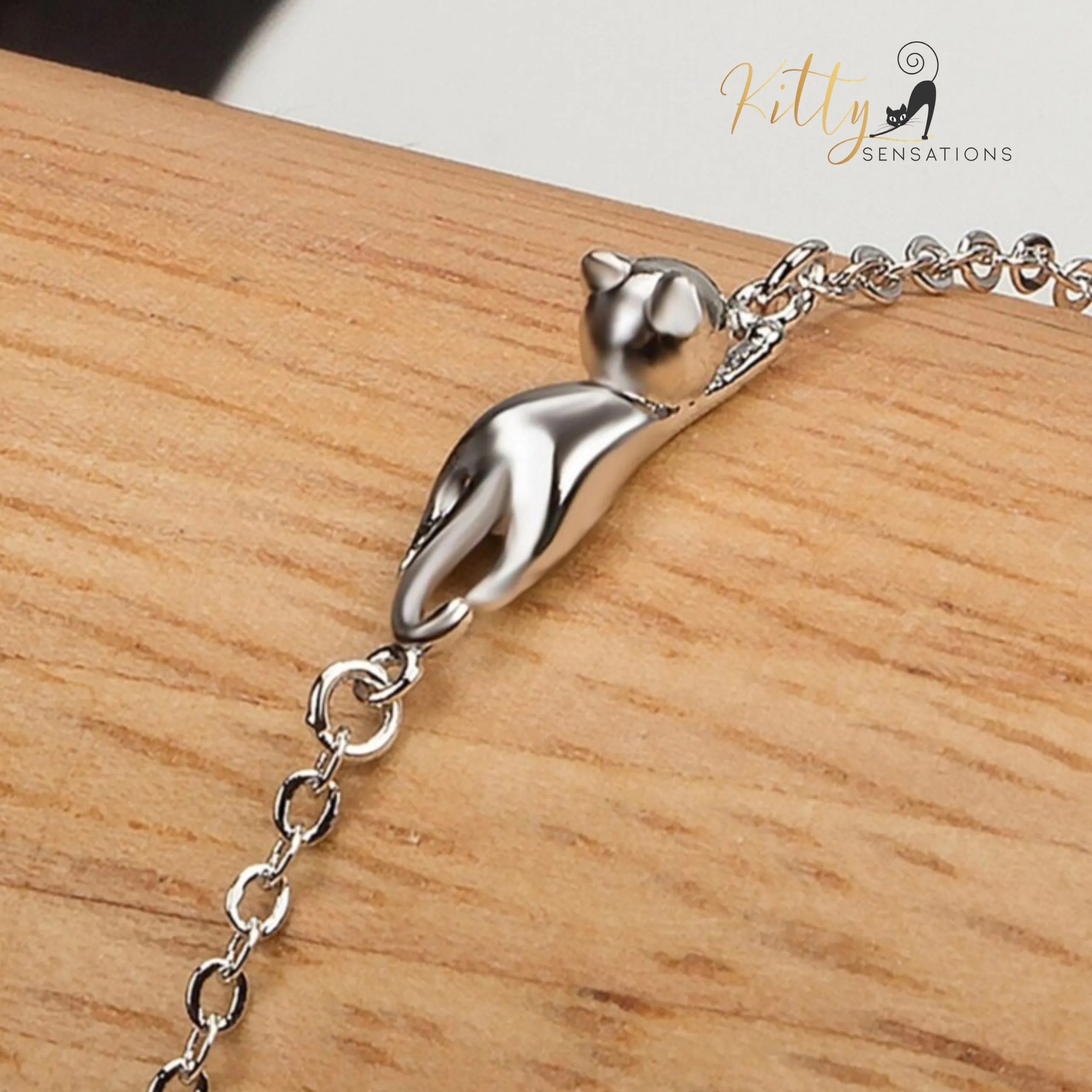 Hanging Cat Bracelet in Solid 925 Sterling Silver