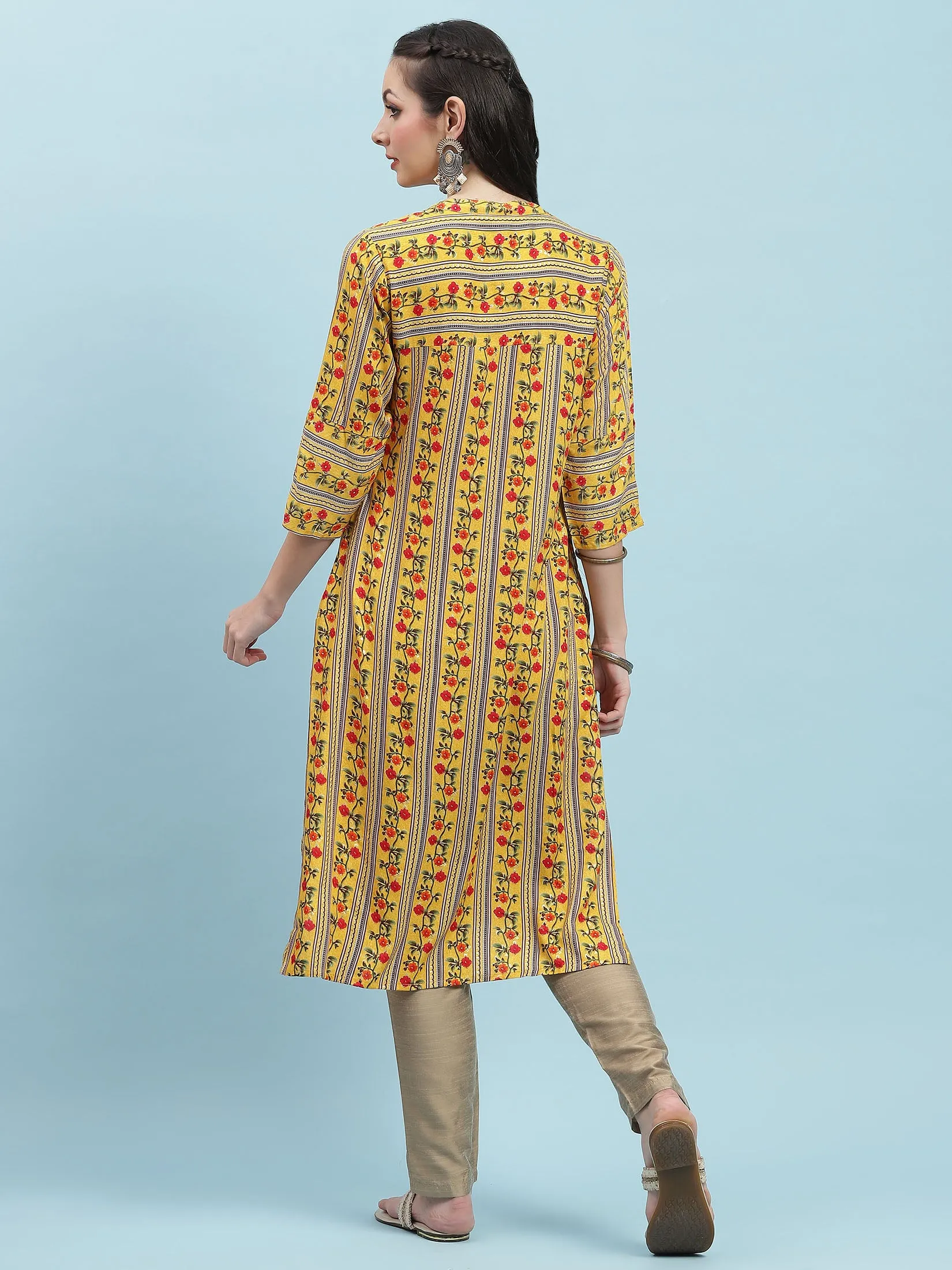 Indiessence Yellow Floral Printed Kurta