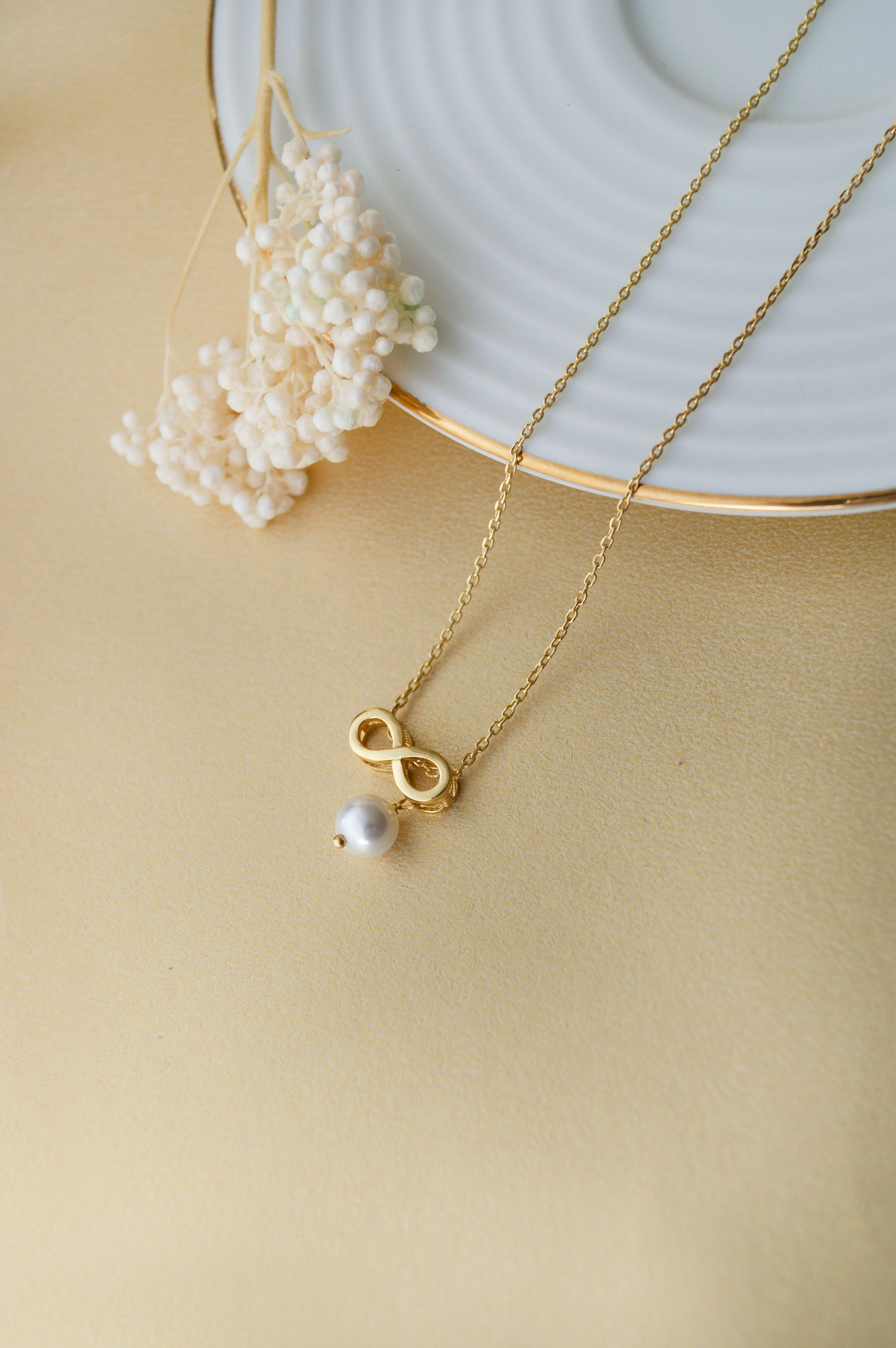 Infinity Love With Pearl Gold Plated Sterling Silver Charm Pendant With Chain