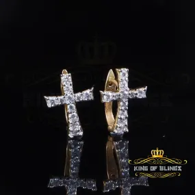 King of Bling's 22 Cubic Zirconia stone Silver Round Yellow Hip Hop Cross Stud Earrings Women