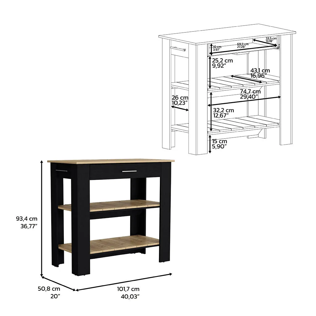 Kitchen Island 40  Dozza Black/Light Oak