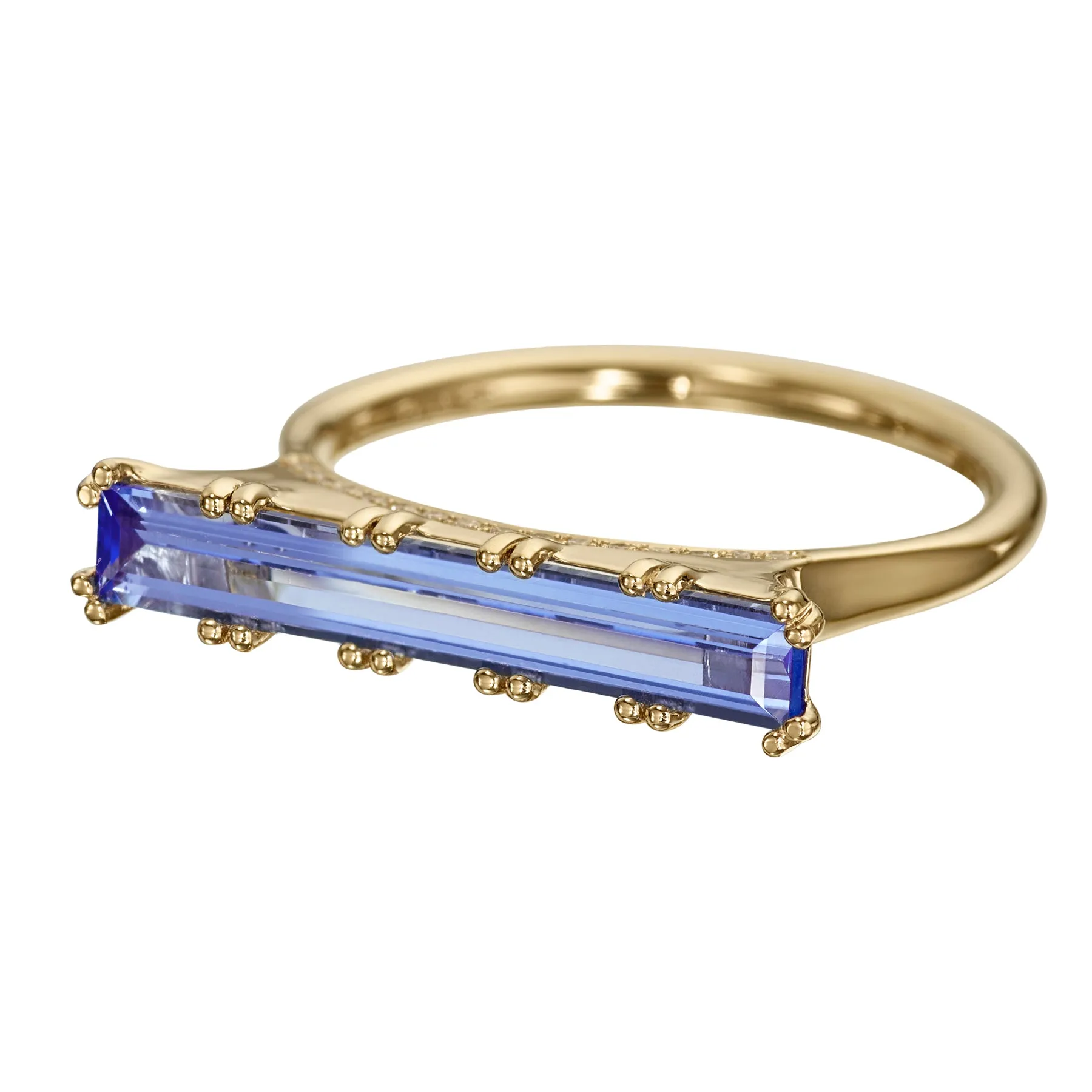 Lab Grown Sapphire Long Baguette Statement Ring