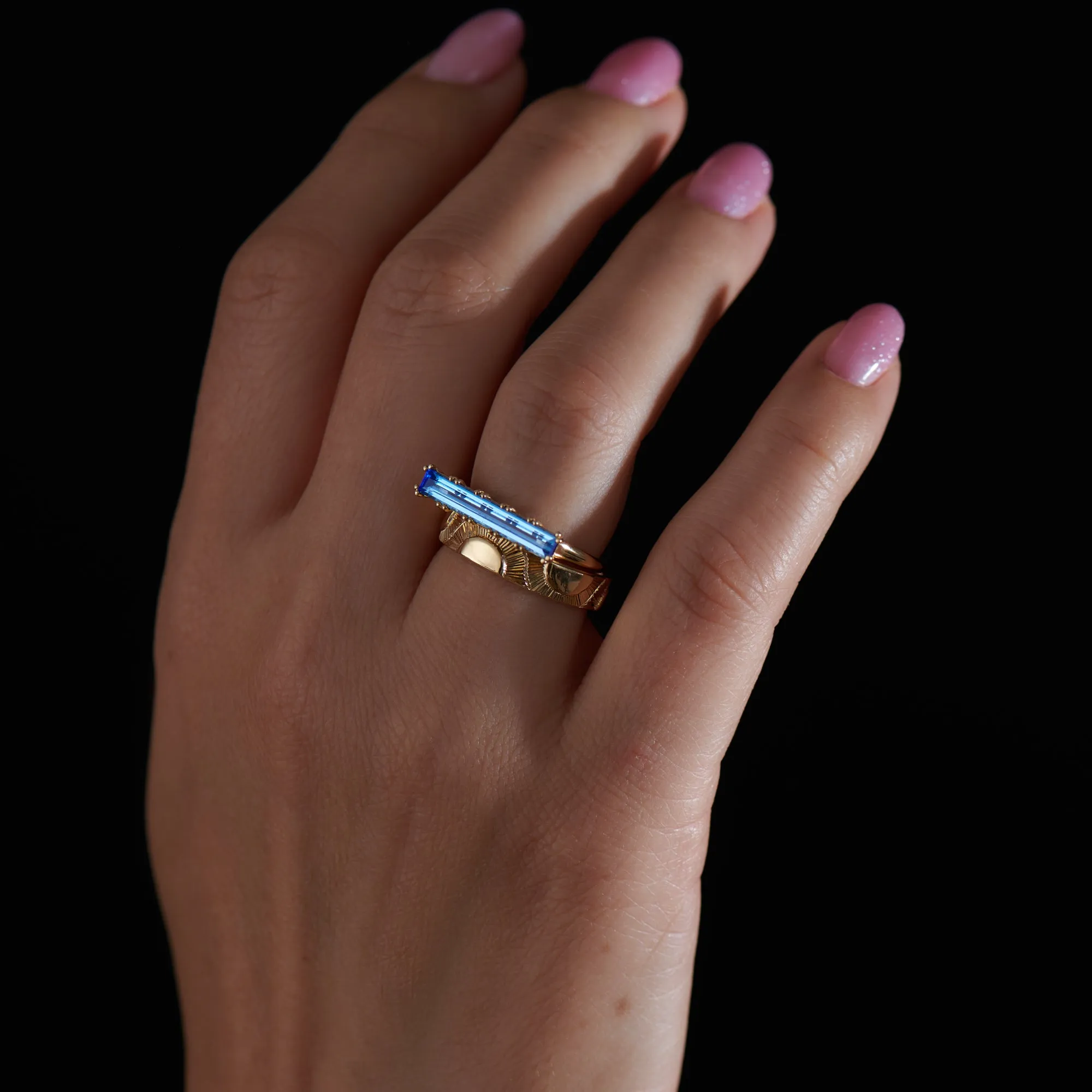 Lab Grown Sapphire Long Baguette Statement Ring