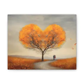 Landscape Of Heart Shaped Tree in Fall with two Lovers Canvas Stretched, 0.75