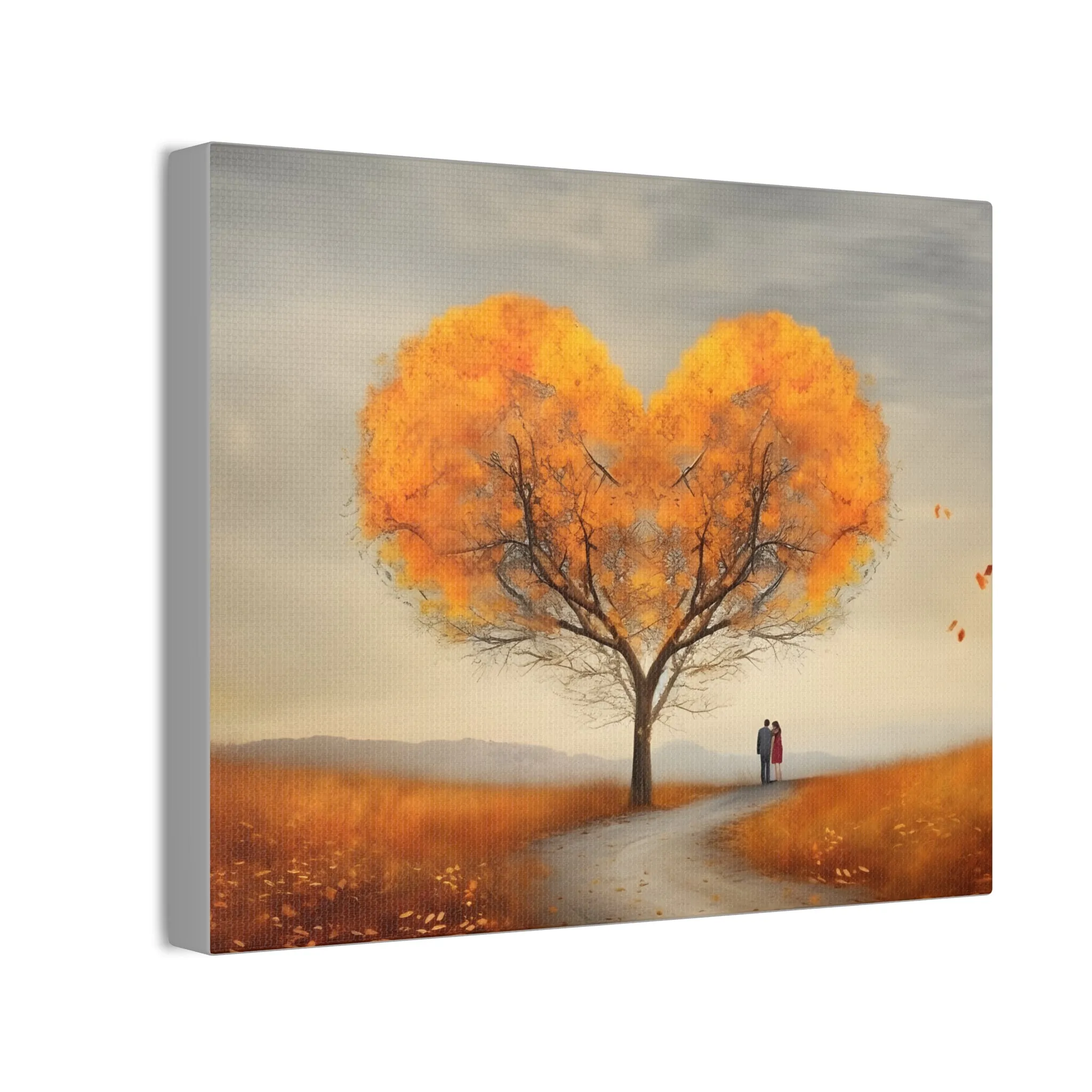 Landscape Of Heart Shaped Tree in Fall with two Lovers Canvas Stretched, 0.75