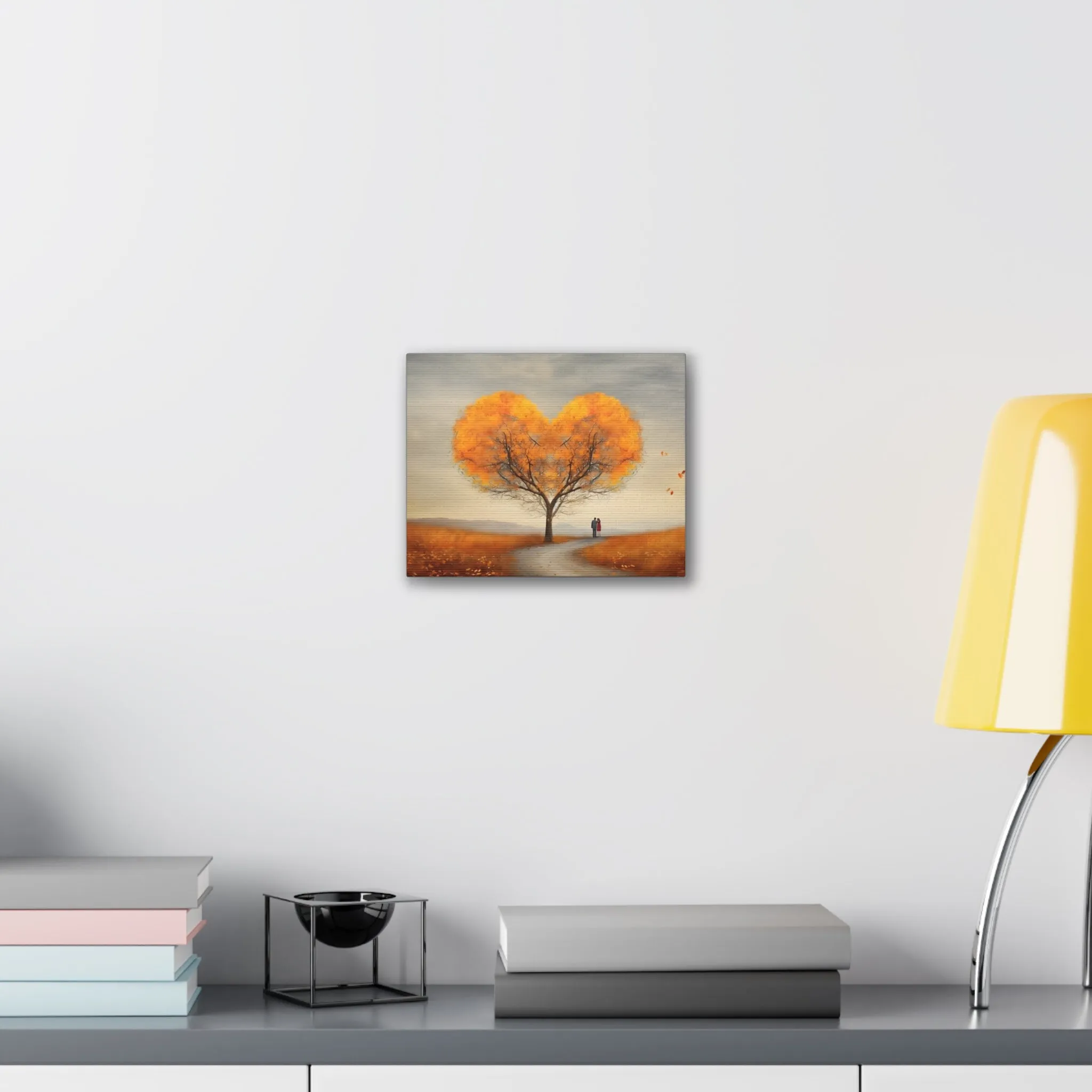 Landscape Of Heart Shaped Tree in Fall with two Lovers Canvas Stretched, 0.75