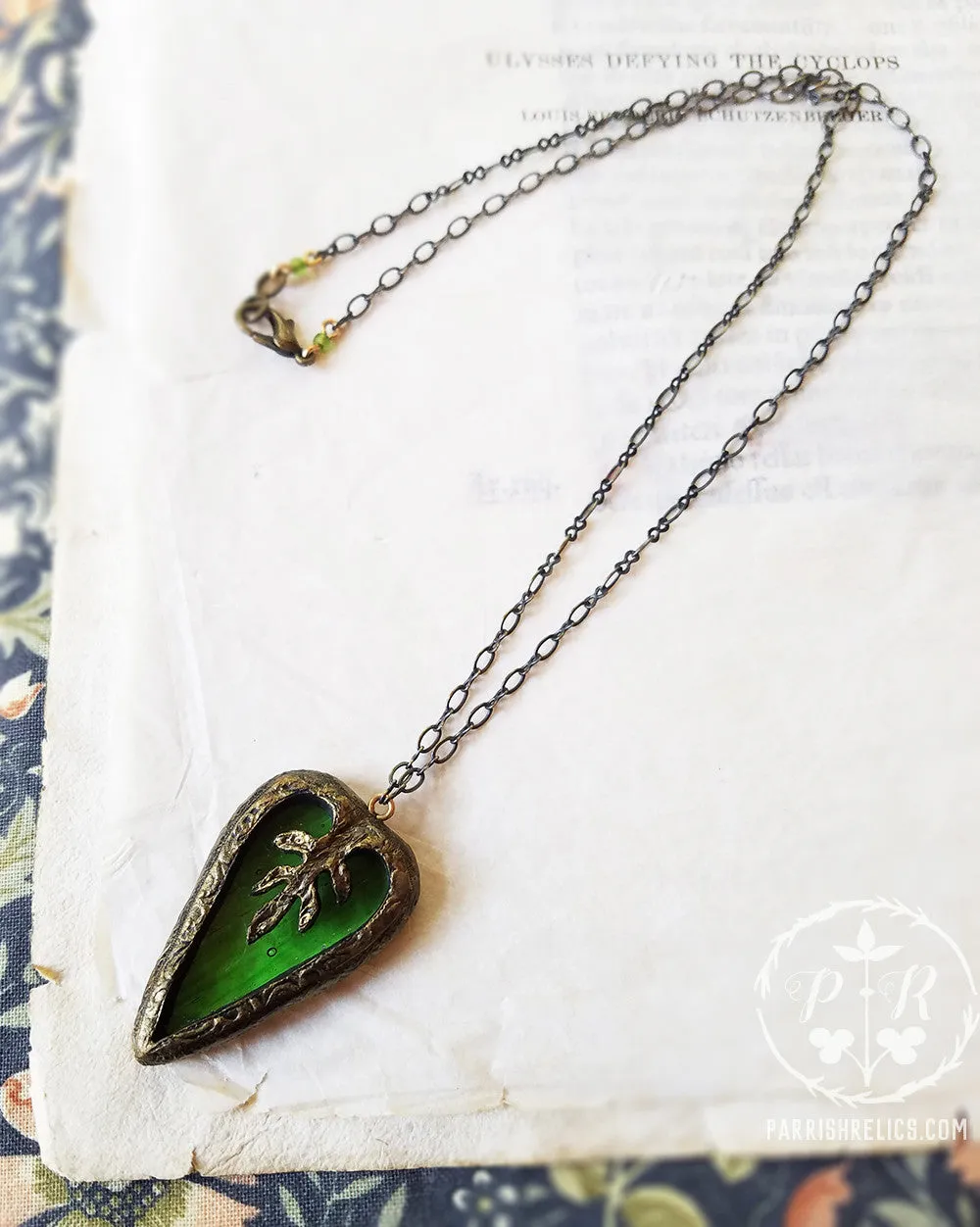 Medieval Leaf Heart ~ Stained Glass Amulet