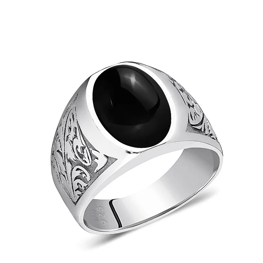 Men's Wide Sterling Silver Solid Ring Oval Shaped Signet