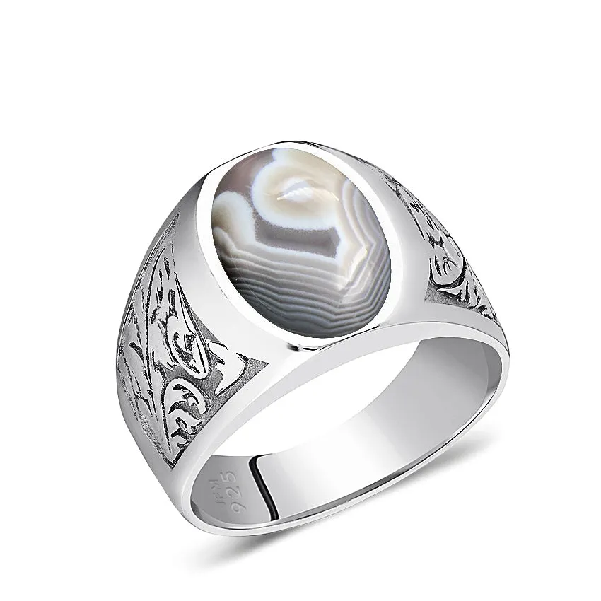 Men's Wide Sterling Silver Solid Ring Oval Shaped Signet