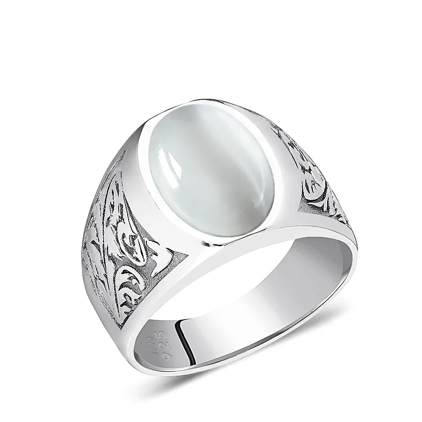 Men's Wide Sterling Silver Solid Ring Oval Shaped Signet