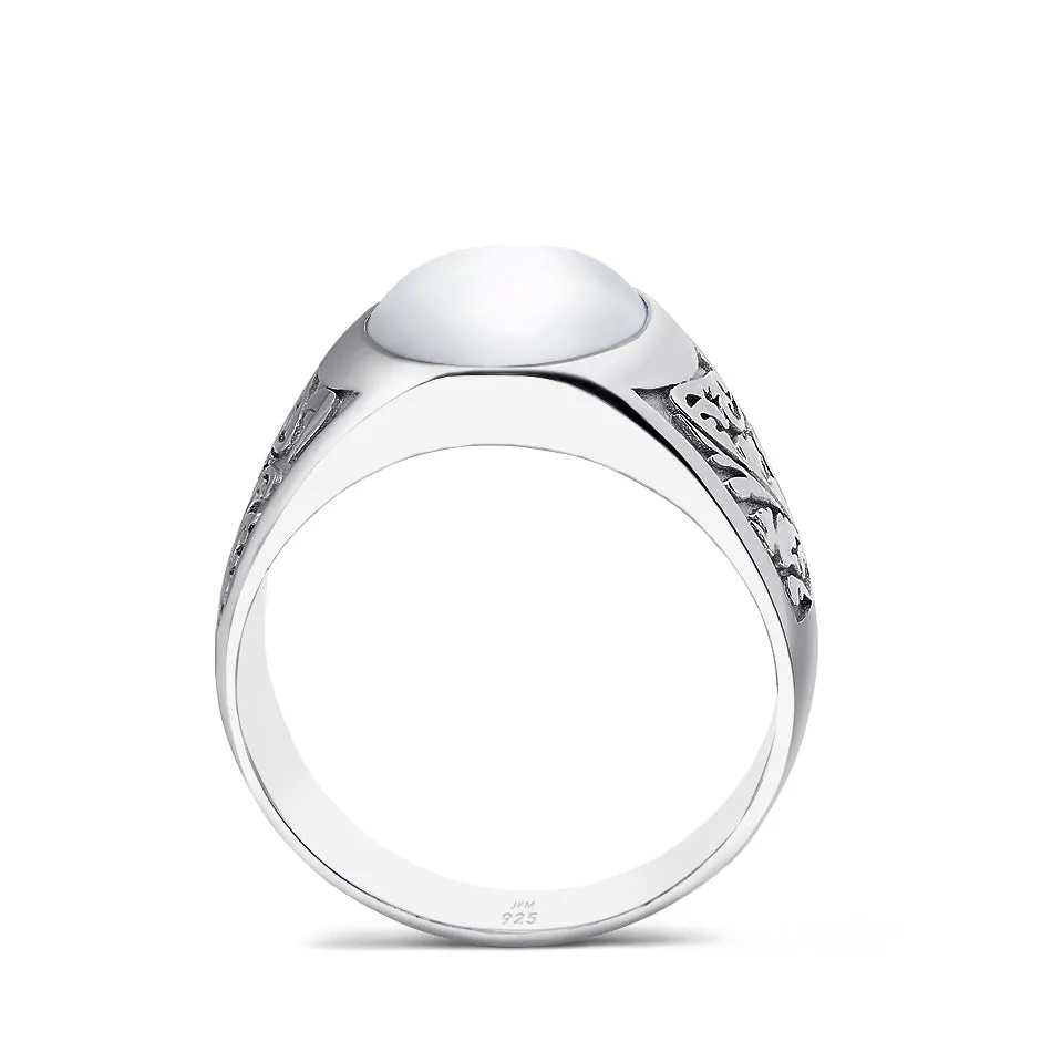 Men's Wide Sterling Silver Solid Ring Oval Shaped Signet