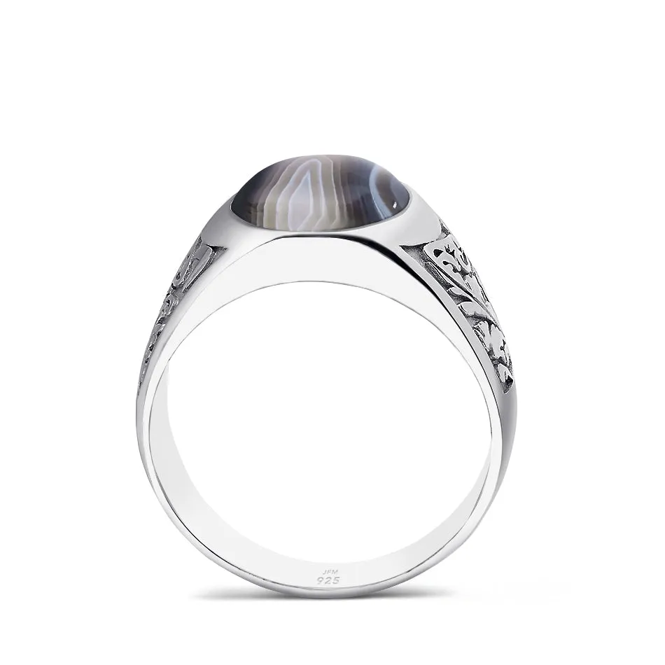 Men's Wide Sterling Silver Solid Ring Oval Shaped Signet