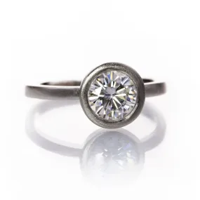 Minimal Round Moissanite Wide Bezel Solitaire Engagement Ring