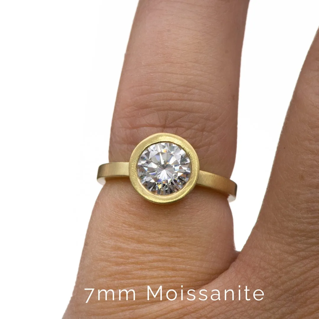 Minimal Round Moissanite Wide Bezel Solitaire Engagement Ring