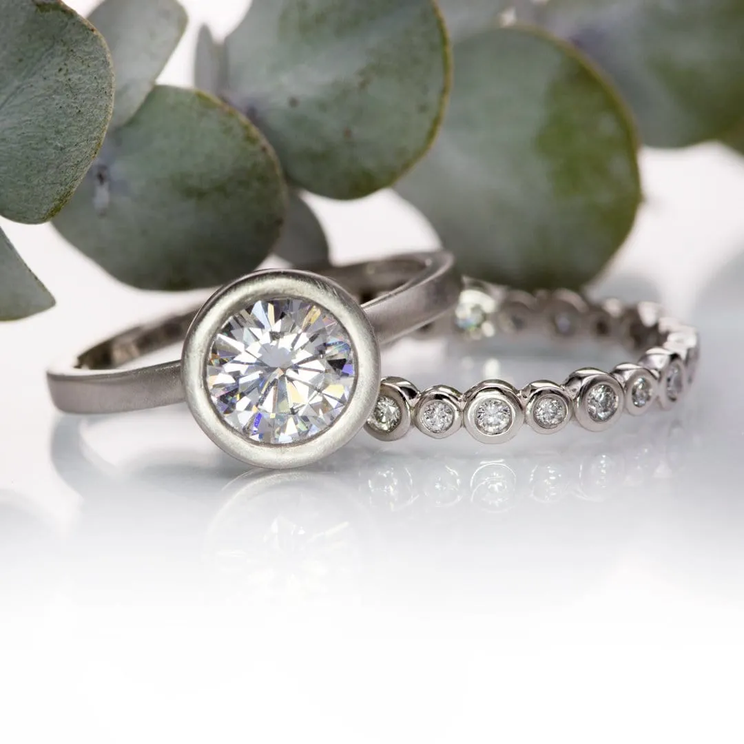 Minimal Round Moissanite Wide Bezel Solitaire Engagement Ring