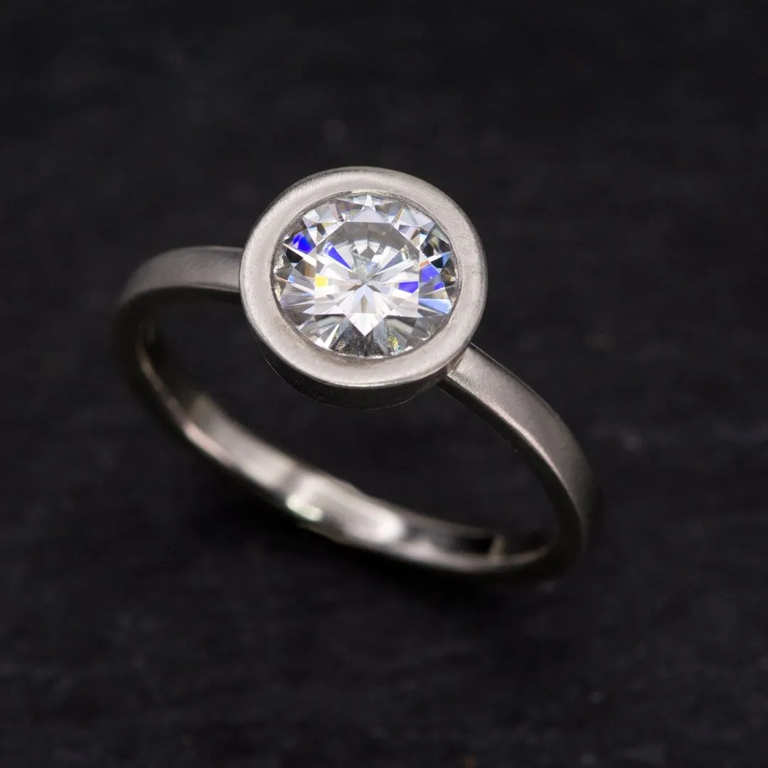 Minimal Round Moissanite Wide Bezel Solitaire Engagement Ring