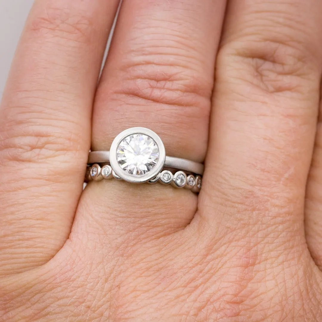 Minimal Round Moissanite Wide Bezel Solitaire Engagement Ring