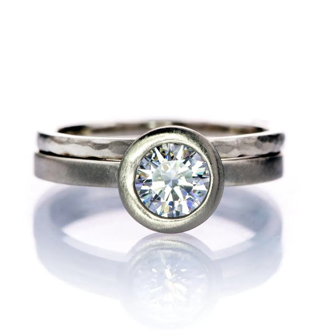 Minimal Round Moissanite Wide Bezel Solitaire Engagement Ring