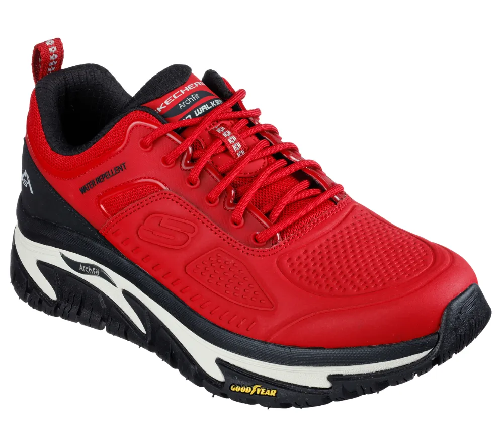 Pantofi sport, barbati, SKECHERS WATER REPELLENT Arch Fit Road Walker, 237333-RDBK rosu, piele ecologica