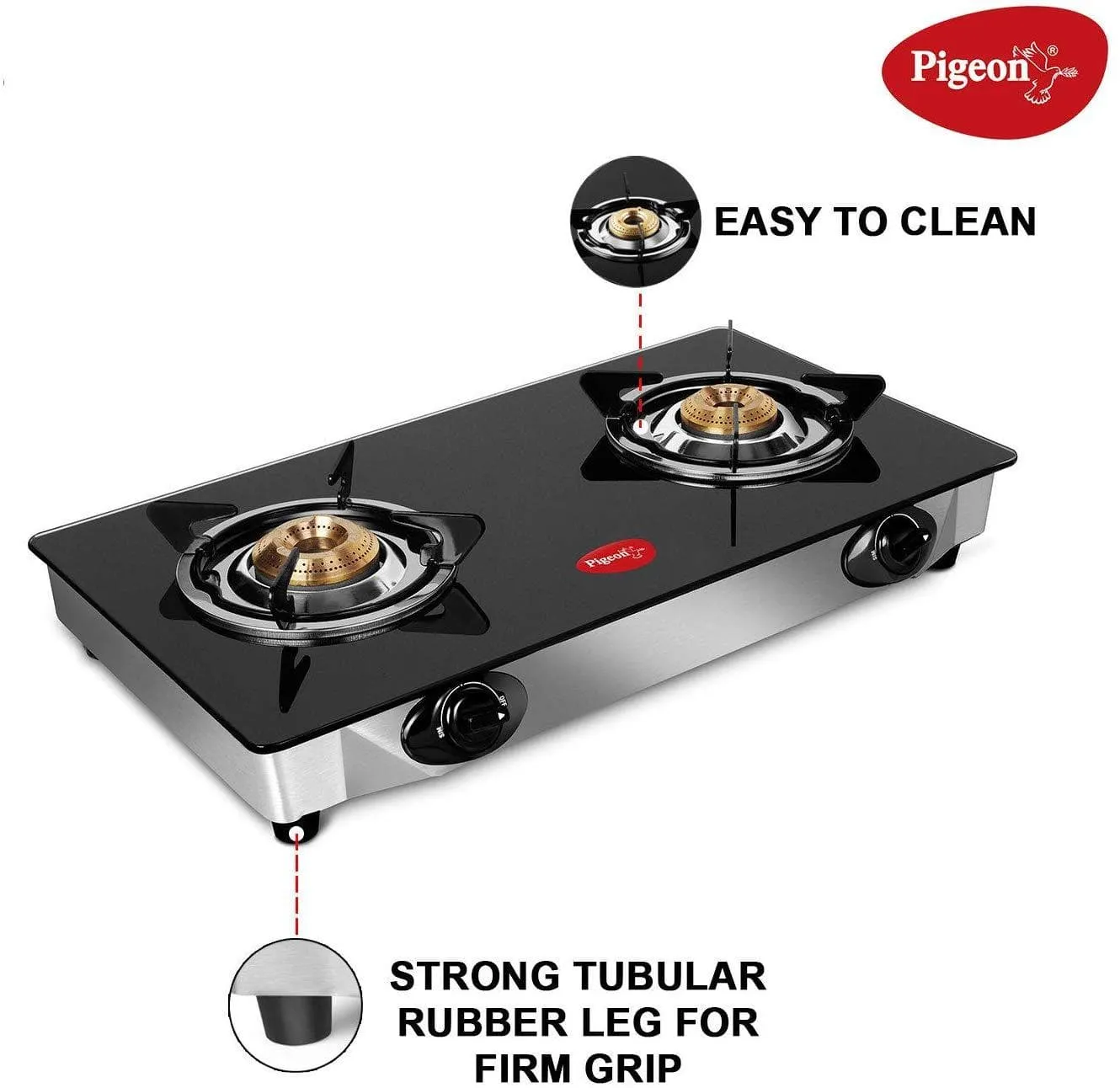 Pigeon By Stovekraft Favourite 2-Burner Glass Top Gas Stove, Black