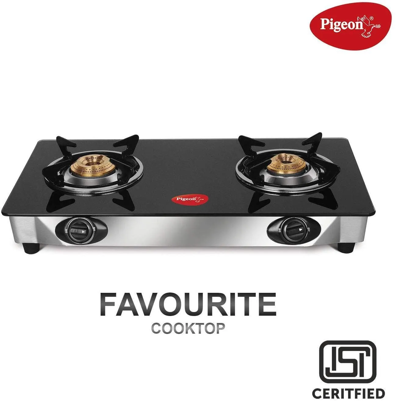 Pigeon By Stovekraft Favourite 2-Burner Glass Top Gas Stove, Black