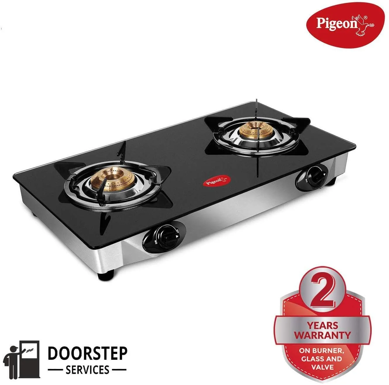 Pigeon By Stovekraft Favourite 2-Burner Glass Top Gas Stove, Black