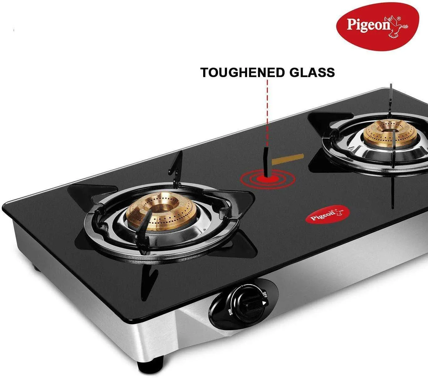 Pigeon By Stovekraft Favourite 2-Burner Glass Top Gas Stove, Black