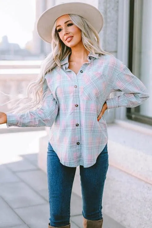 Plaid Button-Up Collar-neck Shirt