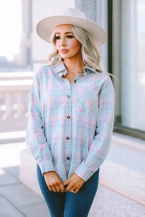 Plaid Button-Up Collar-neck Shirt