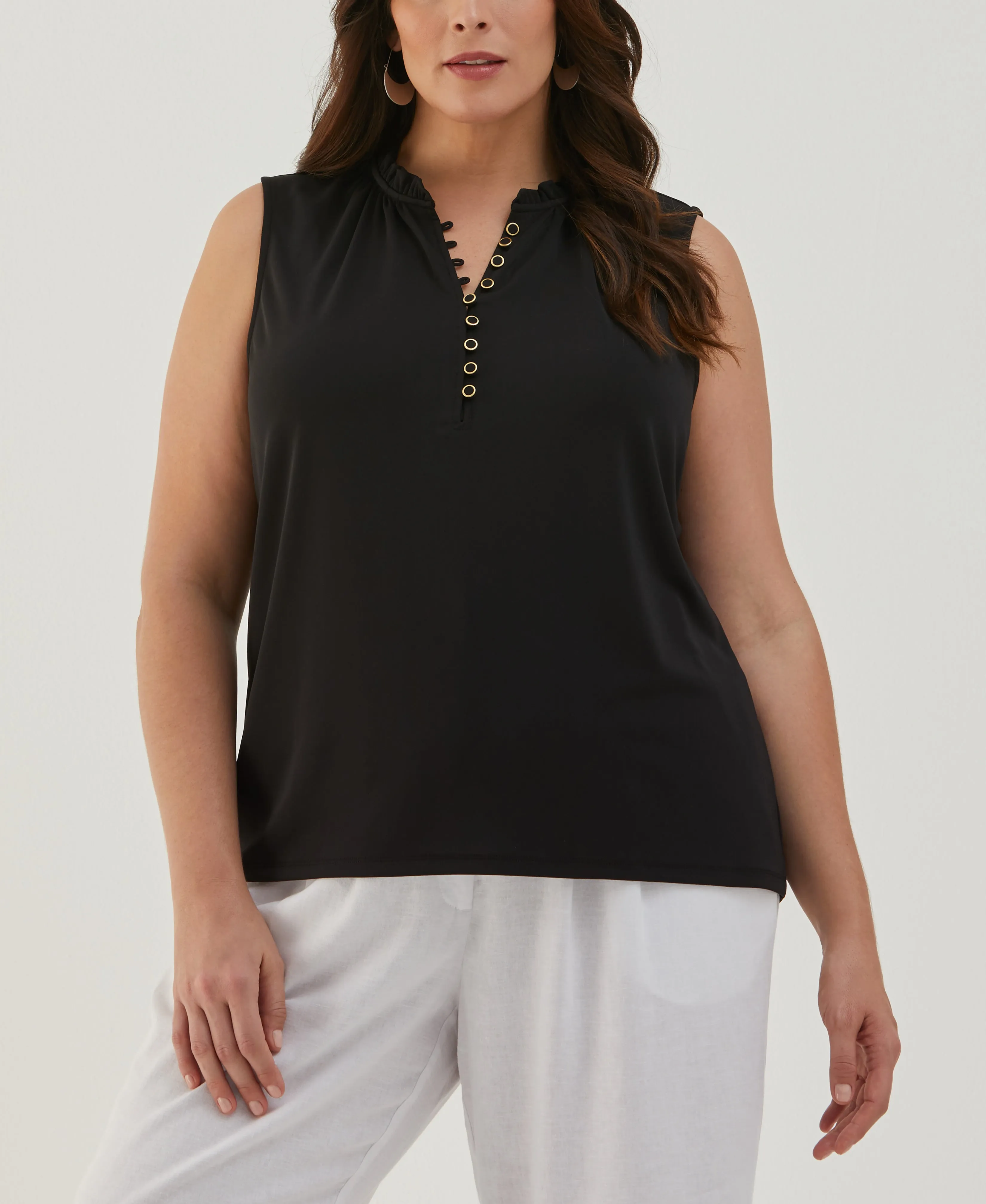 Plus Size Button Front Ruffle Tank Top