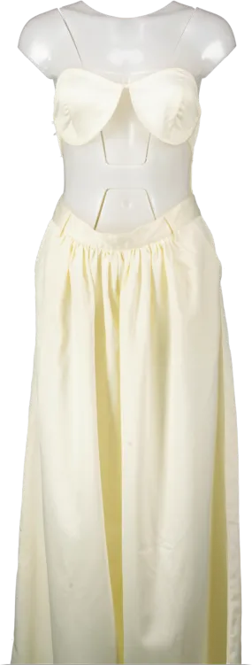 PrettyLittleThing Cream Cup Detail Satin Wide Leg Jumpsuit UK 14