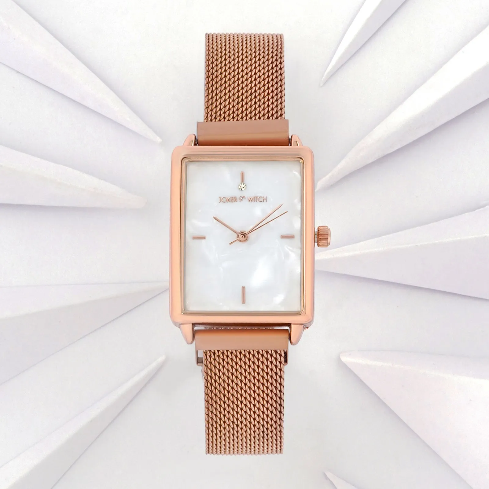 Quad MOP White Dial Rosegold Magnetic Mesh Strap Watch