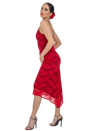 Red Lace Tango Dress With Slitted Tail