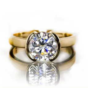 Round Brilliant Cut Moissanite Semi-Bezel Solitaire Gold Engagement Ring