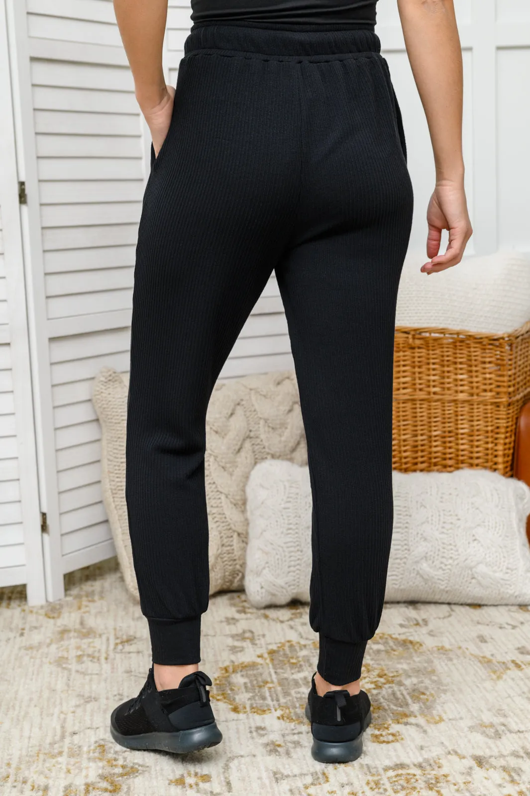 *Size Small - Kat High Waisted Textured Knit Joggers in Black