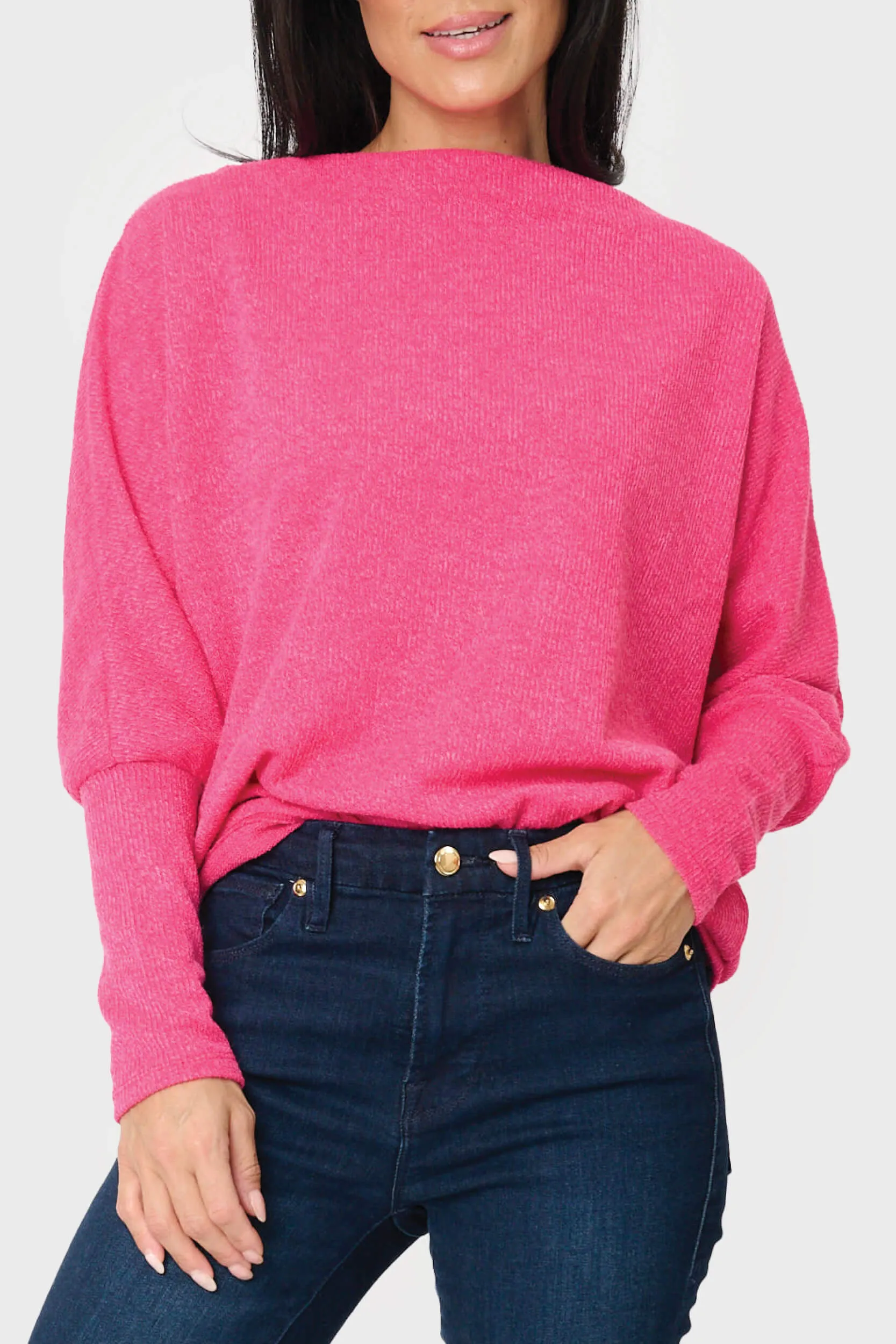 Slouchy Knit Chenille Open Neck Sweater