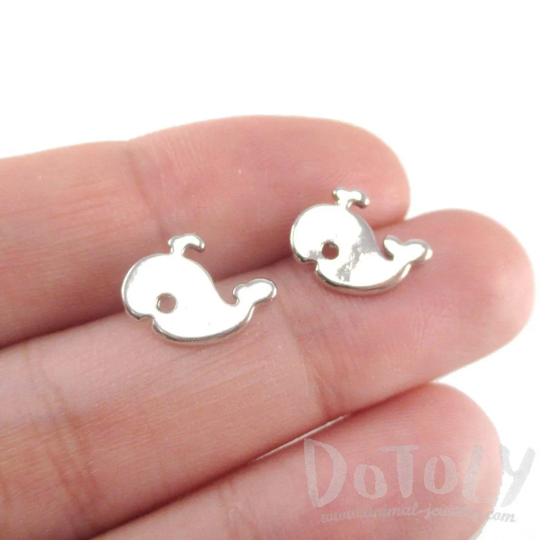 Small Whale Silhouette Shaped Stud Earrings in Silver | Animal Jewelry