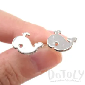 Small Whale Silhouette Shaped Stud Earrings in Silver | Animal Jewelry