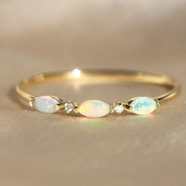 Solid Gold Triple Opal and Diamond Band