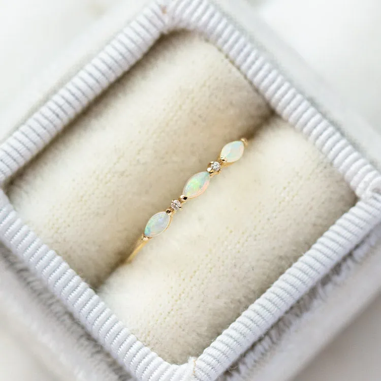 Solid Gold Triple Opal and Diamond Band