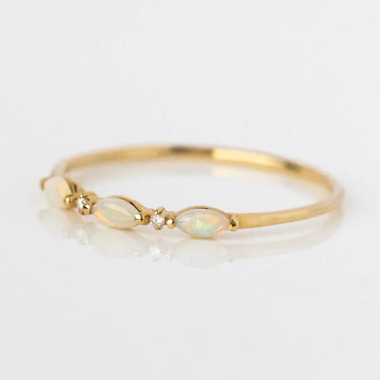 Solid Gold Triple Opal and Diamond Band