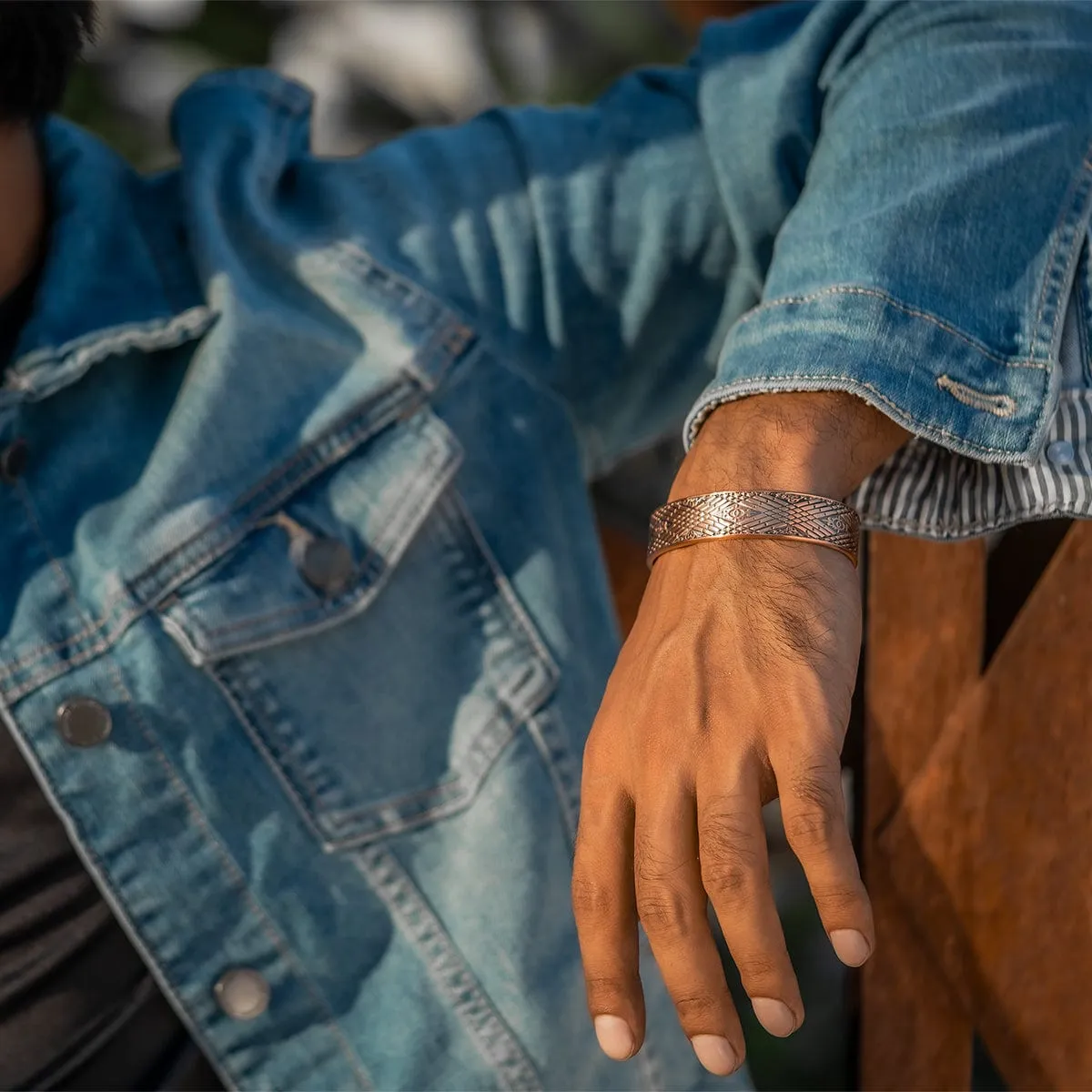 Stamped Celtic Mist Magnetic Copper Bracelet Cuff for Men