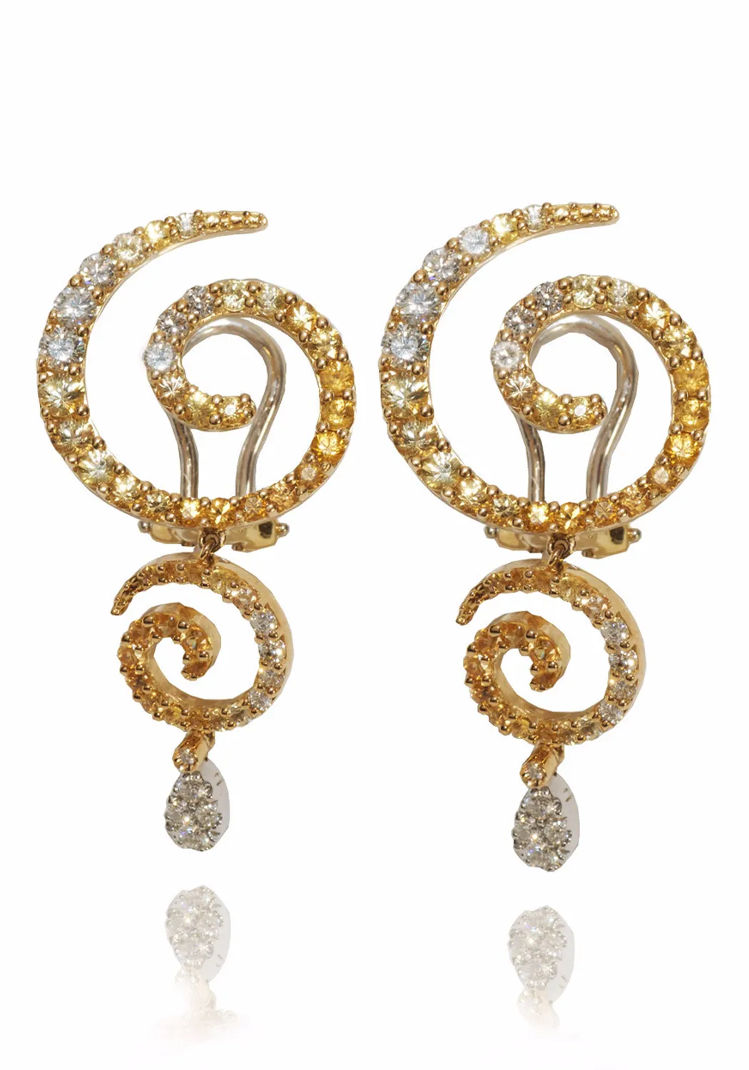 Stefan Hafner Diamond & Orange Sapphire Swirl Drop Earrings