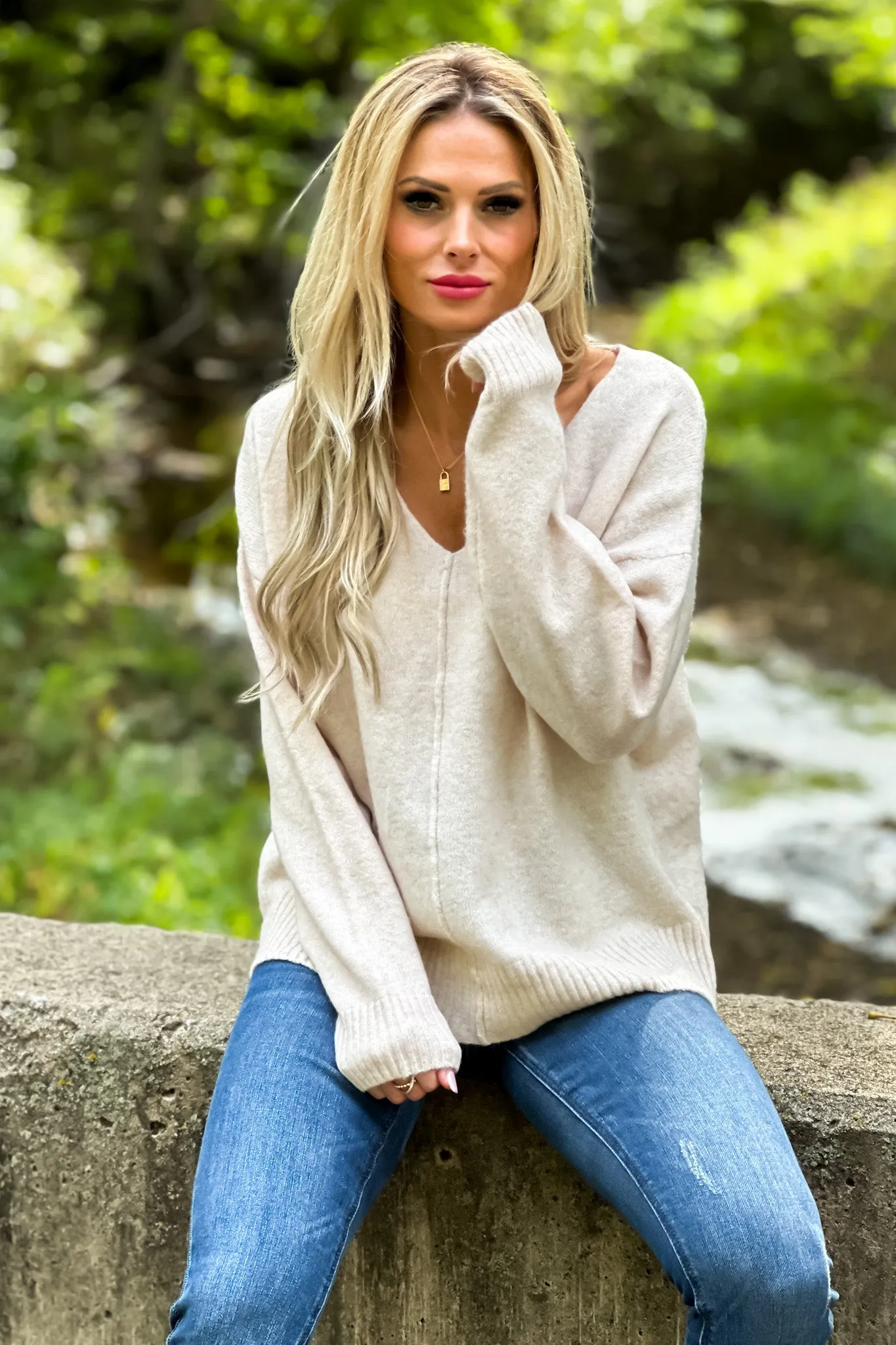 The Anna V-Neck Sweater : Oatmeal