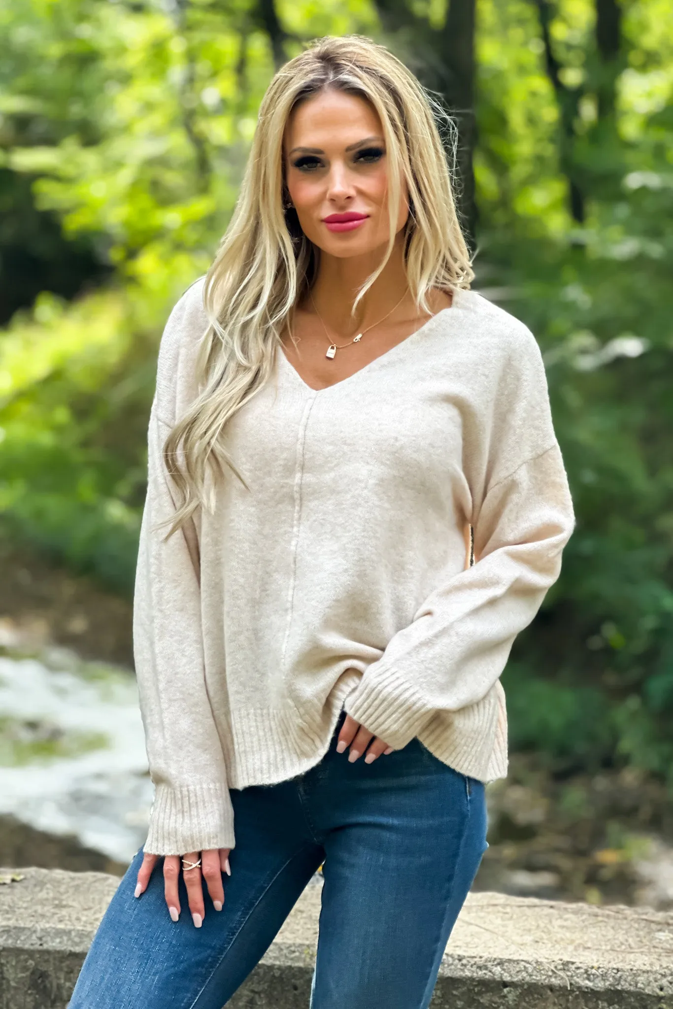 The Anna V-Neck Sweater : Oatmeal