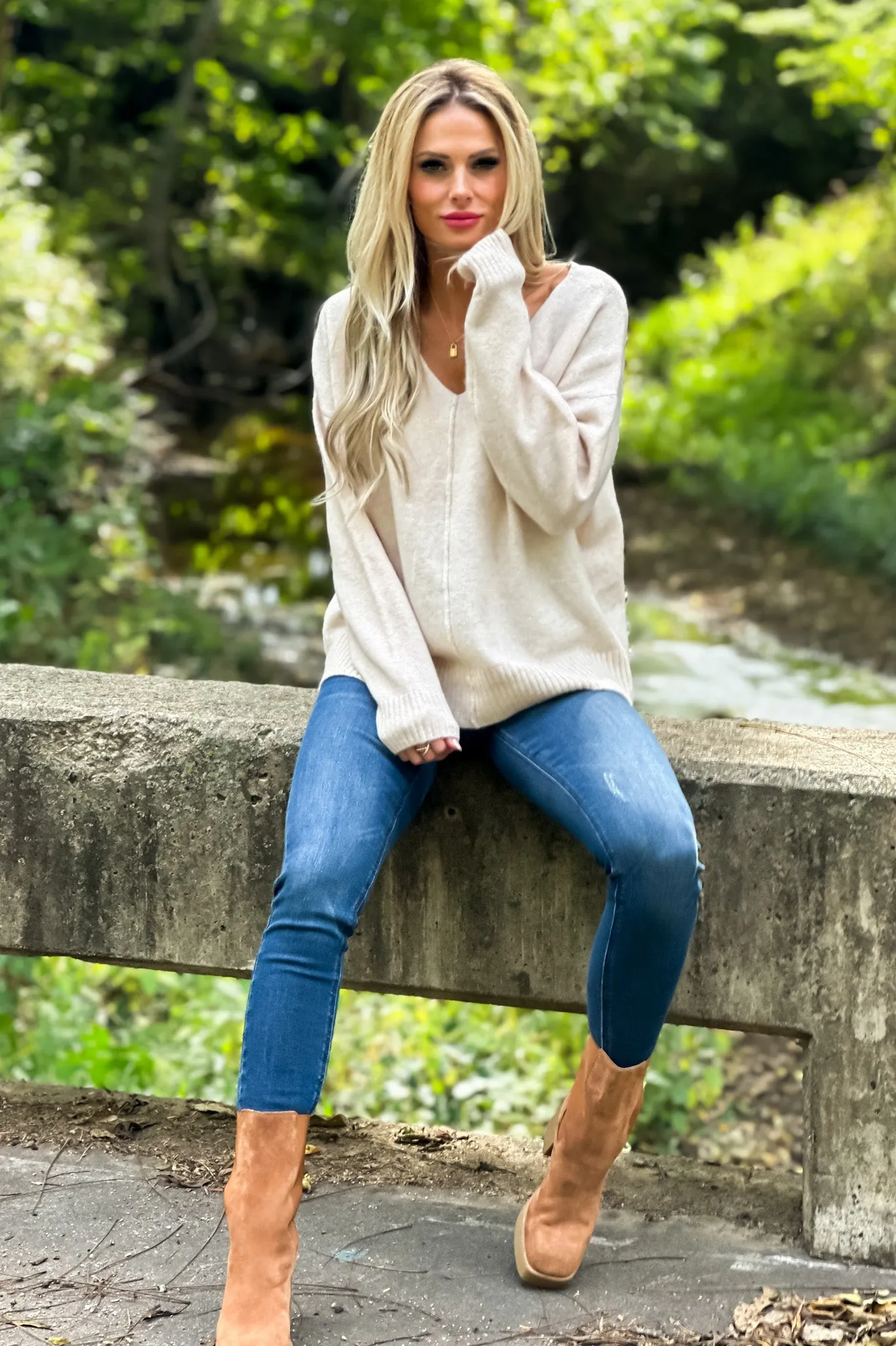 The Anna V-Neck Sweater : Oatmeal