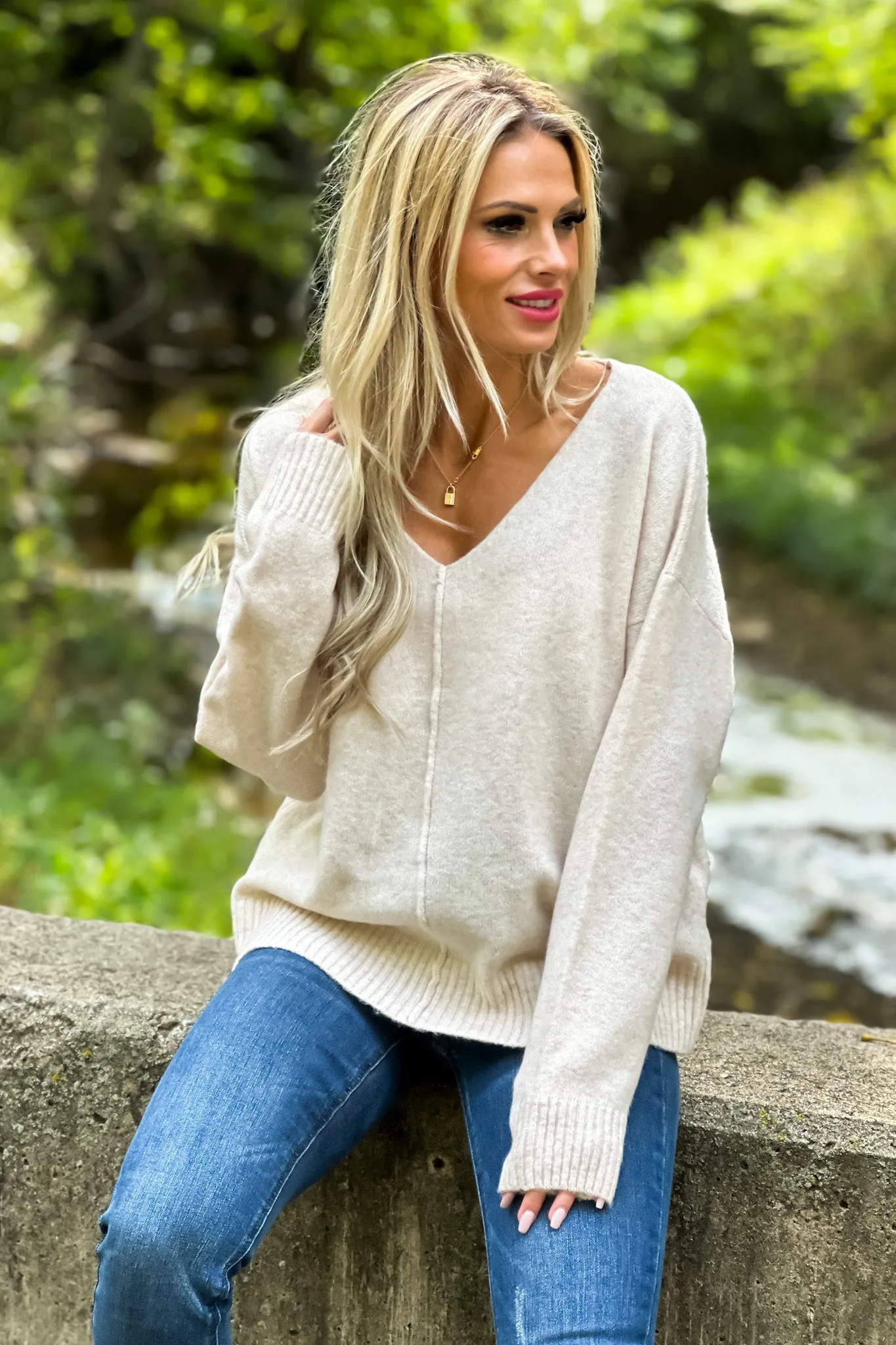 The Anna V-Neck Sweater : Oatmeal