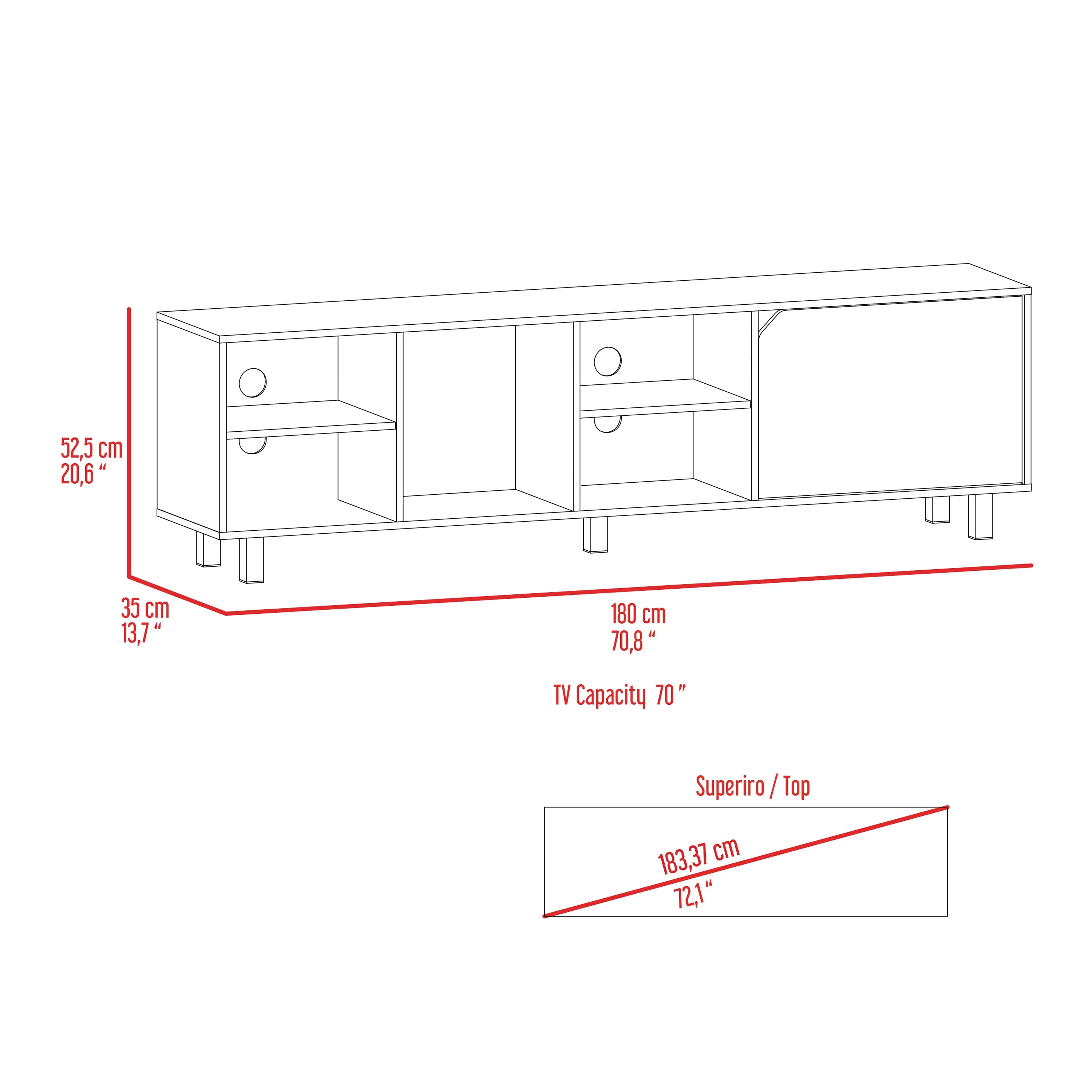 TV Stand Up To 70 Estocolmo 4 Open Shelves Light Oak