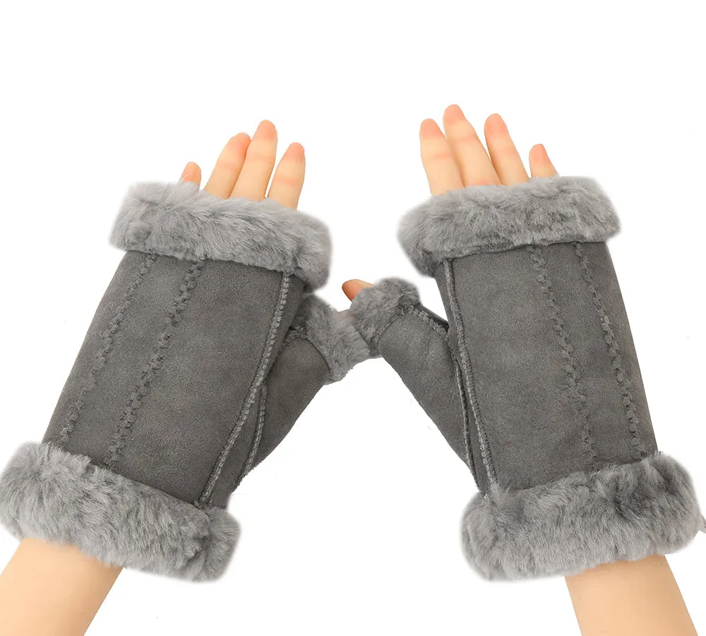 UGG AUSTRALIAN SHEPHERD Fluffy Fingerless Sheepskin Wool Mittens