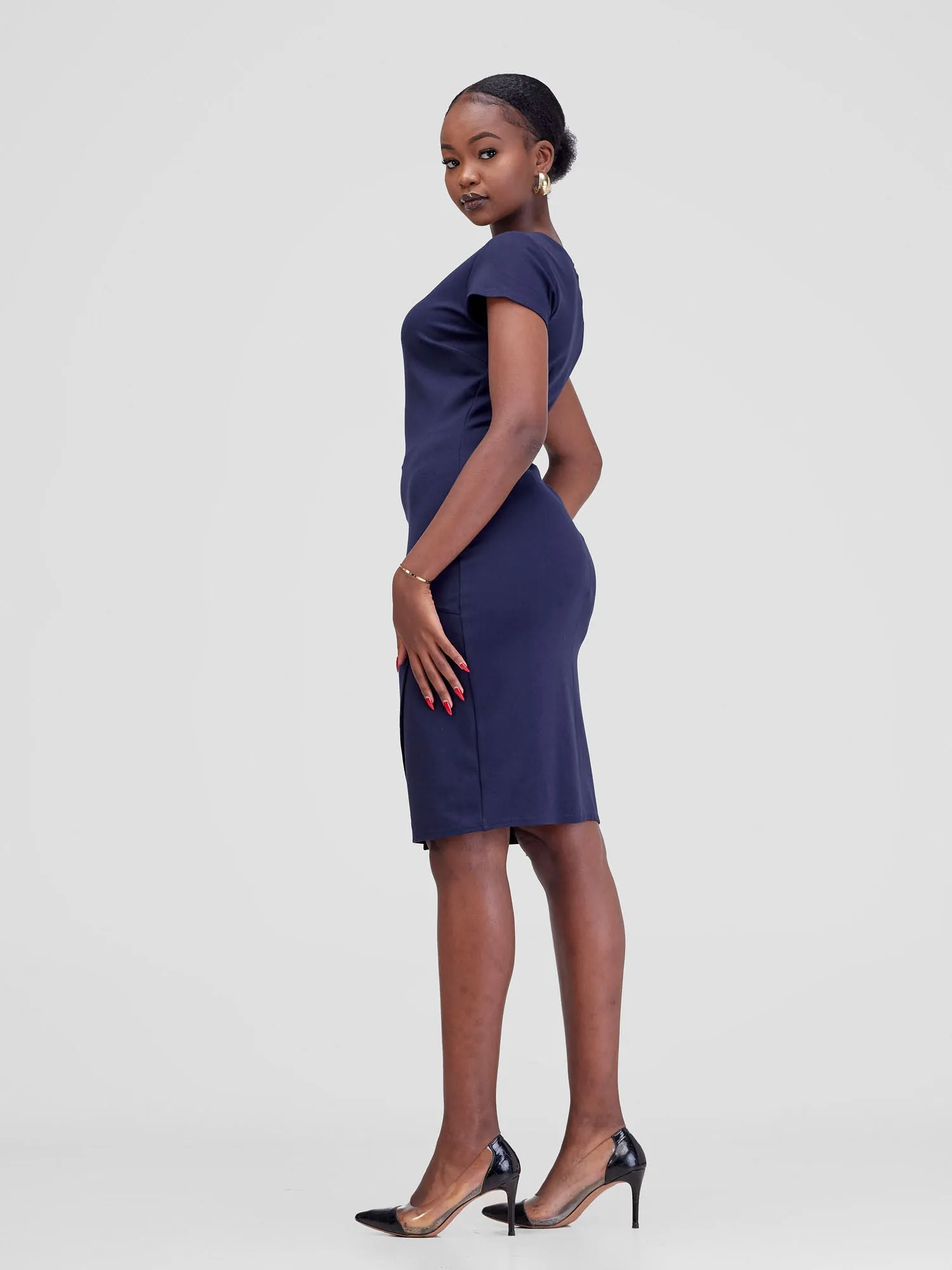 Vivo Tande Boat Neck Dress  - Light Navy